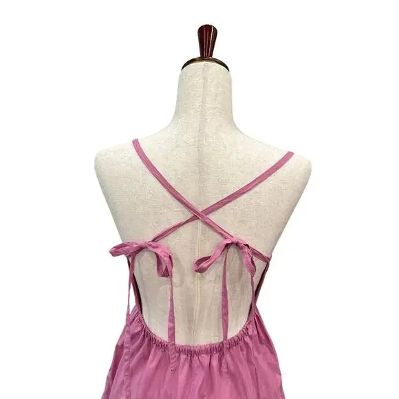 Madewell Sidonie Pink Poplin Midi Dress Tie Back Size Small - Picture 9 of 15